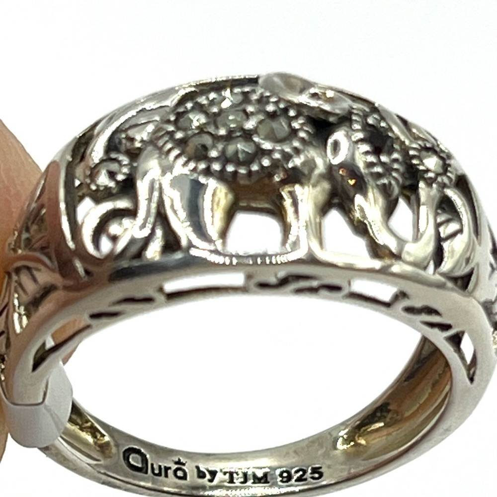 Sterling Silver Elephant Ring Marcasite Garnet Sterling Silver Ring Size 6 - Picture 9 of 12
